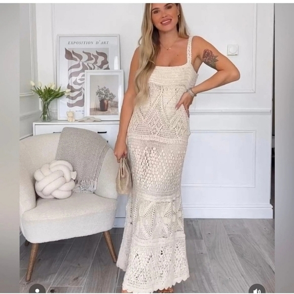 NWT ZARA SEQUIN CROCHET KNIT LONG DRESS - Picture 5 of 13